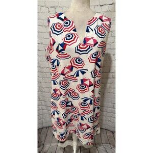 Lands End Women's Umbrellas Print Cotton Red Blue Dress Size XL